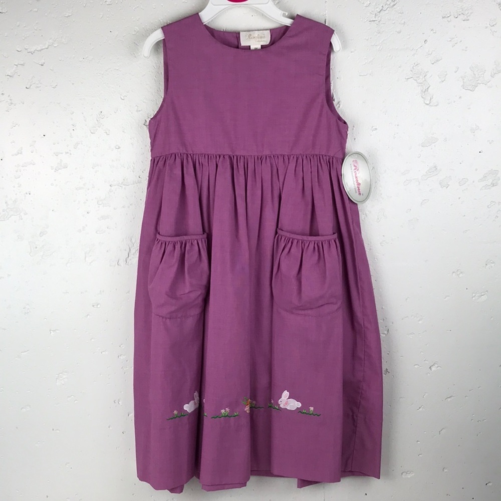 NWT ROSALINA COLLECTIONS Girl's Easter Bunny Pink Gingham Smocked Sundress